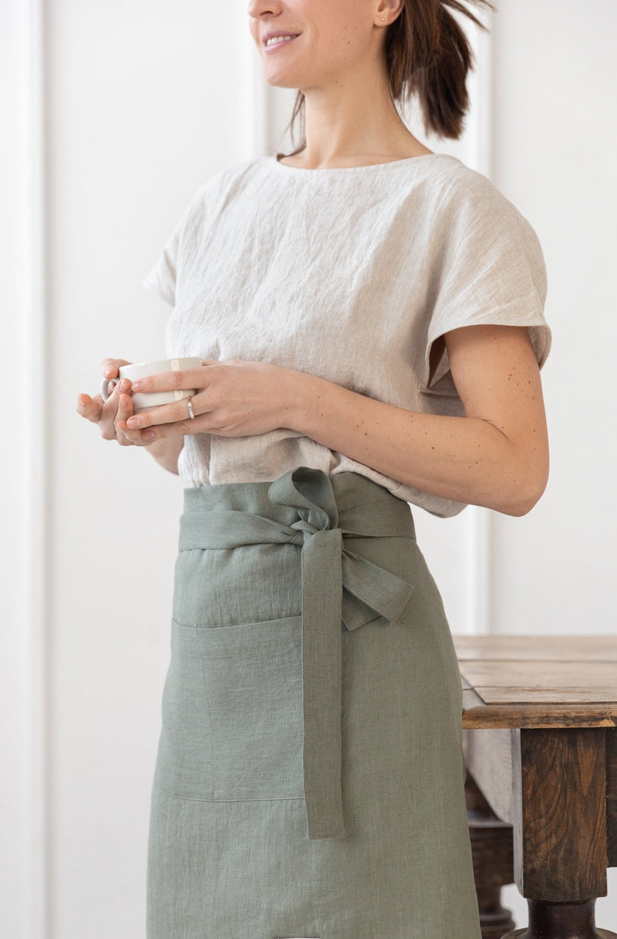 Lemon linen waist apron - Linen Couture