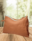 Light Chestnut linen toiletry bag - Linen Couture