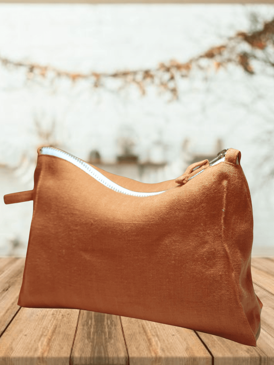 Light Chestnut linen toiletry bag - Linen Couture