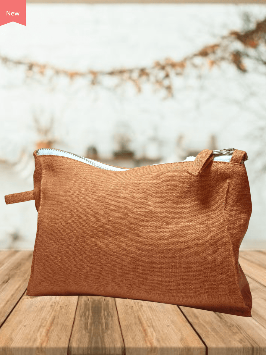 Light Chestnut linen toiletry bag - Linen Couture