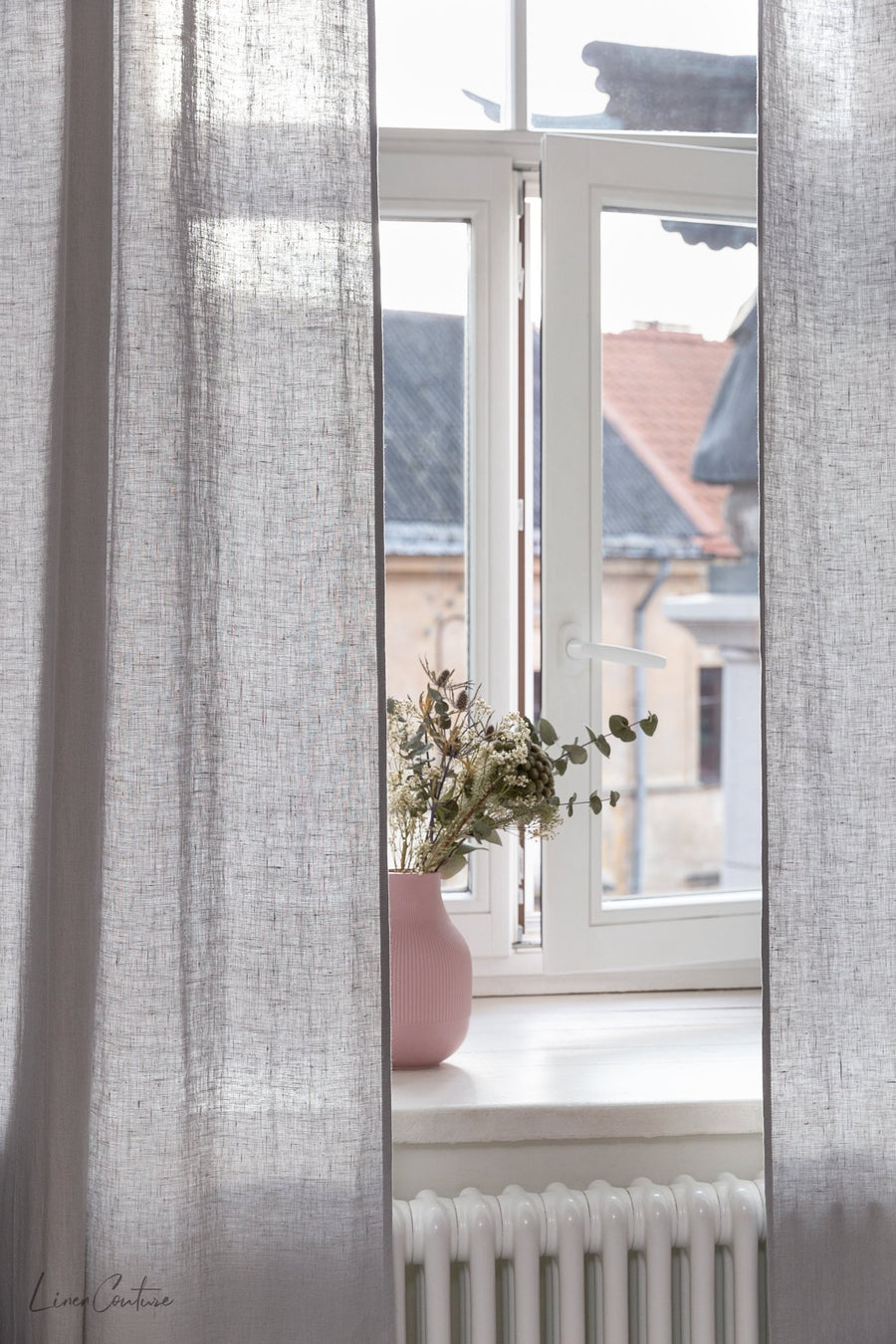 Light Grey linen curtain with multifunctional heading tape - Linen Couture