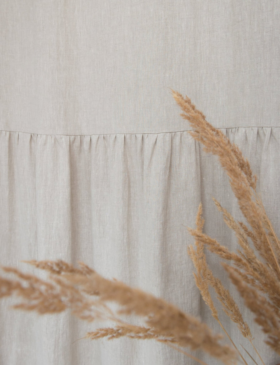 Light Grey linen curtain with ruffles, rod pocket - Linen Couture