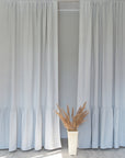 Light Grey linen curtain with ruffles, rod pocket - Linen Couture