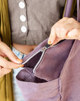 Linen beach bag with pocket and zipper in Pastel Plum - Linen Couture