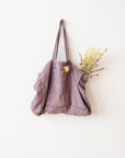 Linen beach bag with pocket and zipper in Pastel Plum - Linen Couture