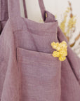 Linen beach bag with pocket and zipper in Pastel Plum - Linen Couture