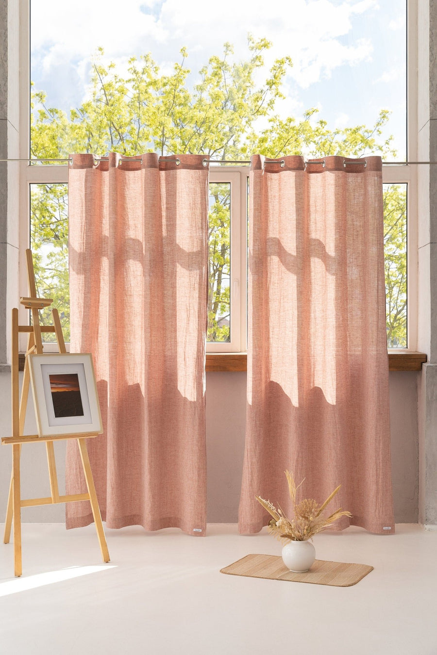 Melange Burgundy linen curtain with grommets - Linen Couture