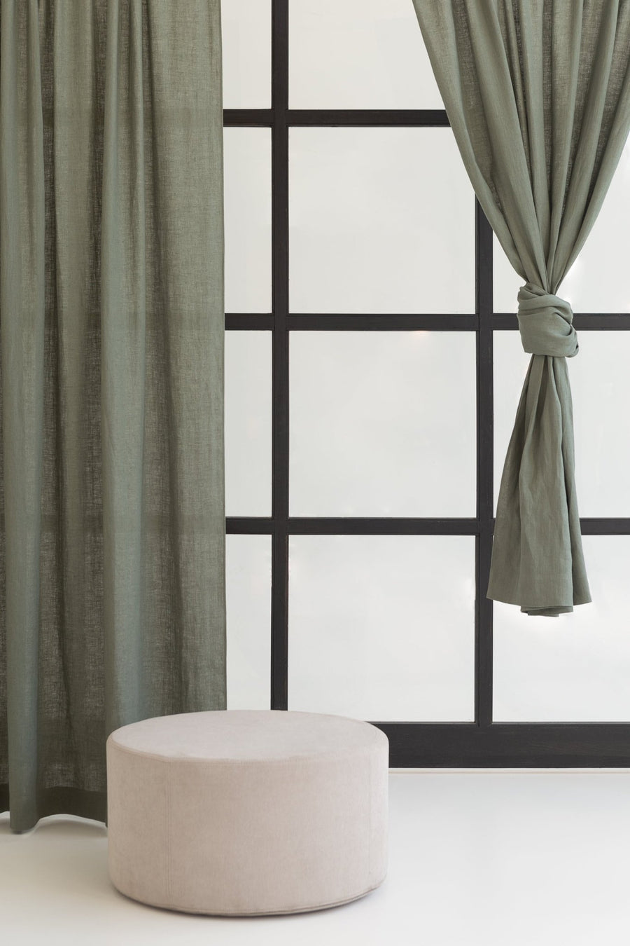 Moss Green linen curtain with rod pocket - Linen Couture