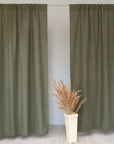 Moss Green linen curtain with rod pocket - Linen Couture