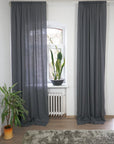 Moss Green linen curtain with rod pocket - Linen Couture