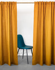 Mustard linen curtain with multifunctional heading tape - Linen Couture