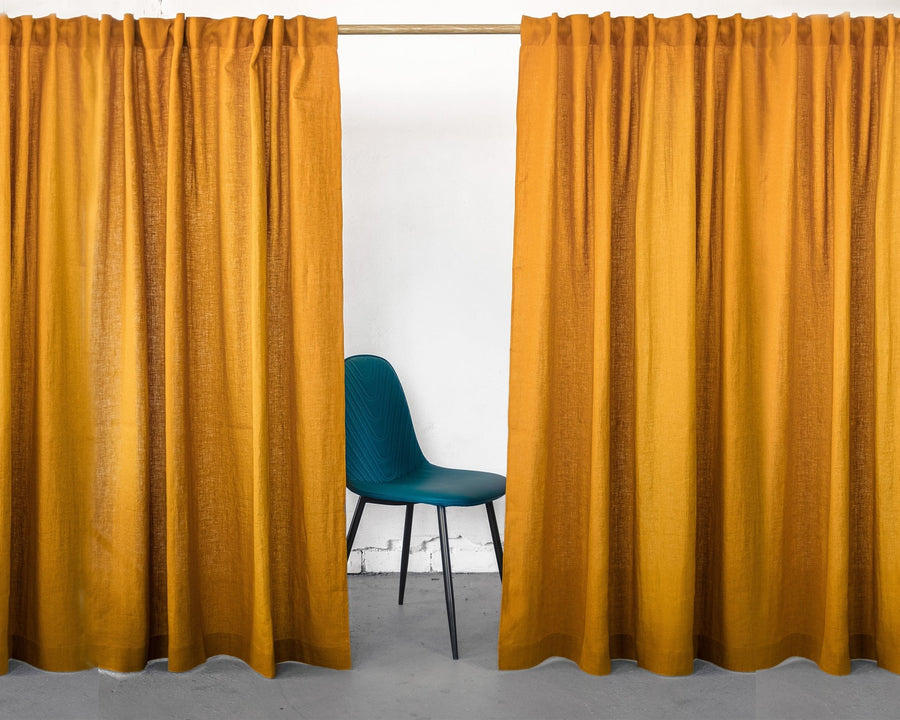 Mustard linen curtain with multifunctional heading tape - Linen Couture