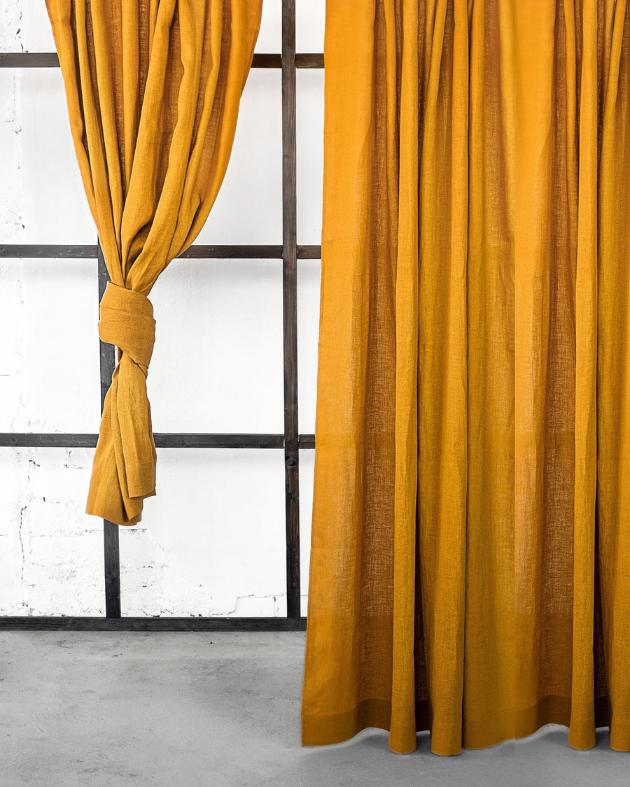 Mustard linen curtain with multifunctional heading tape - Linen Couture