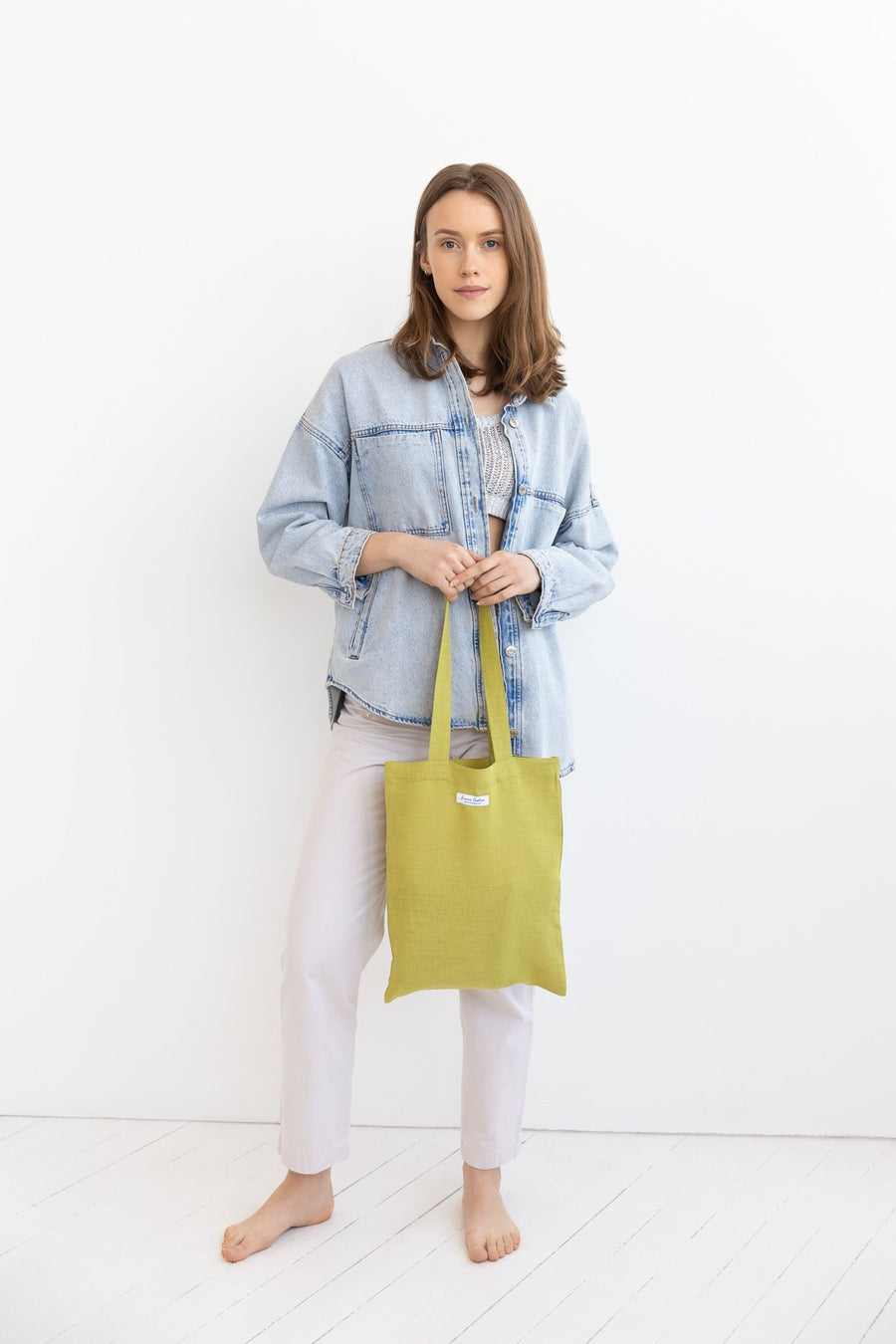 Mustard linen tote bag - Linen Couture