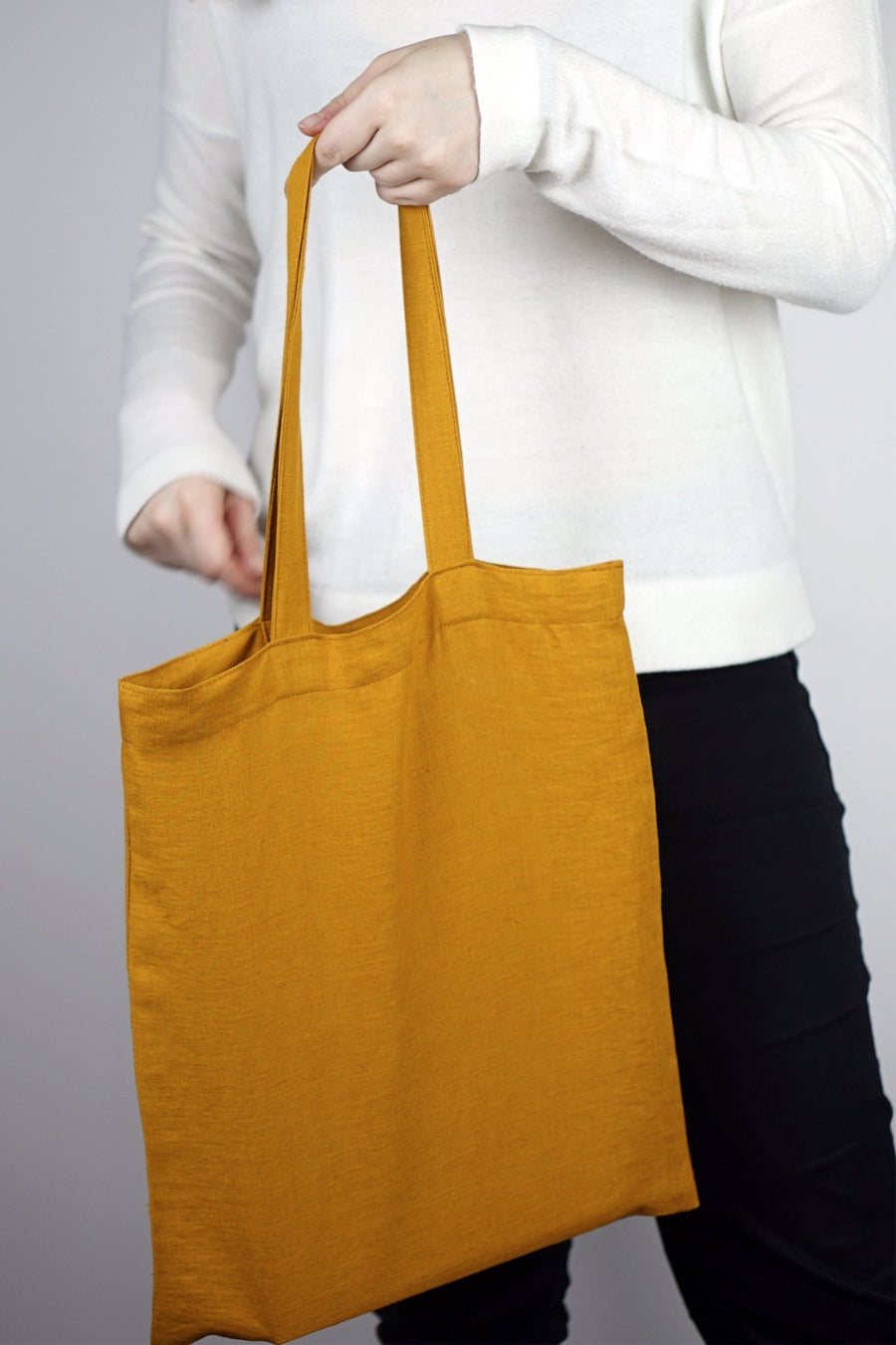 Mustard linen tote bag - Linen Couture