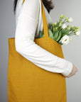 Mustard linen tote bag - Linen Couture