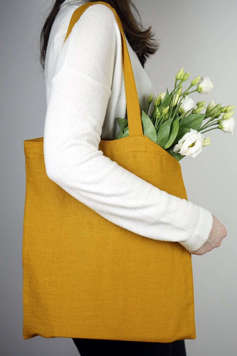 Mustard linen tote bag - Linen Couture