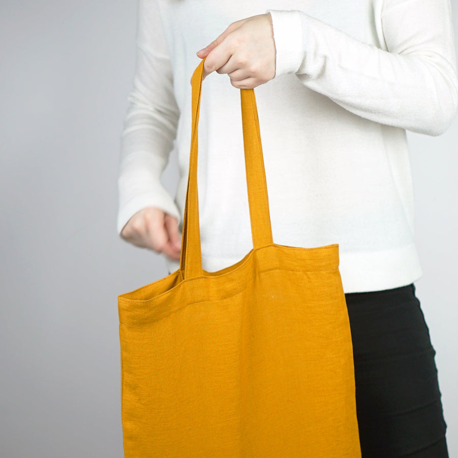 Mustard linen tote bag - Linen Couture