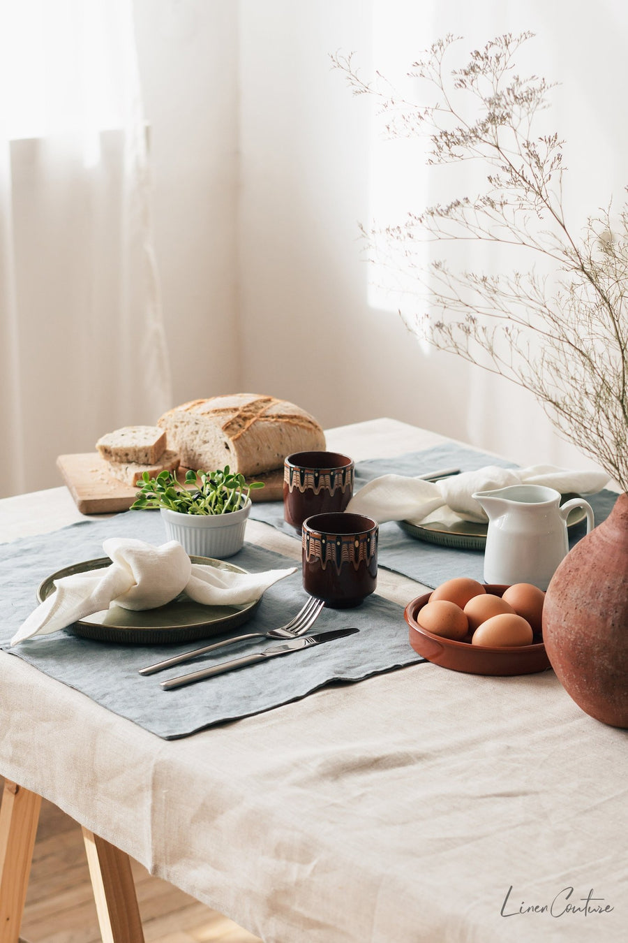 Natural light linen tablecloth - Linen Couture