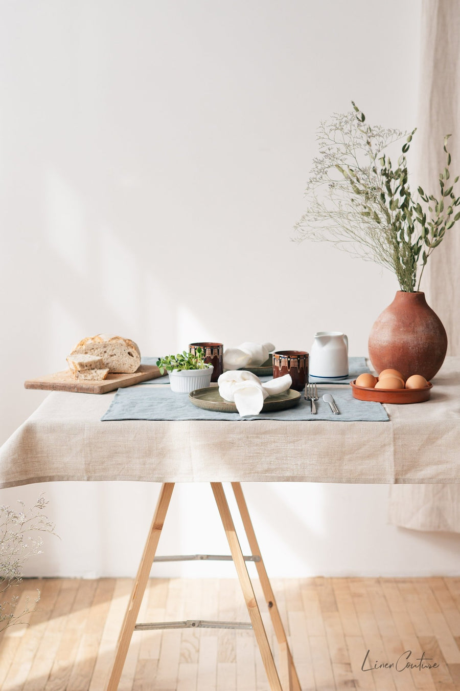 Natural light linen tablecloth - Linen Couture