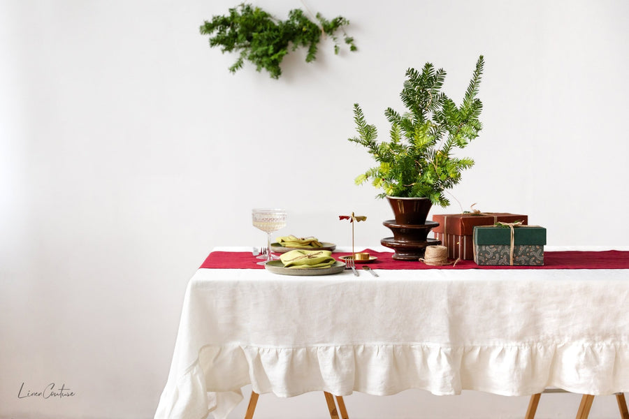 Natural Light linen tablecloth with ruffles - Linen Couture