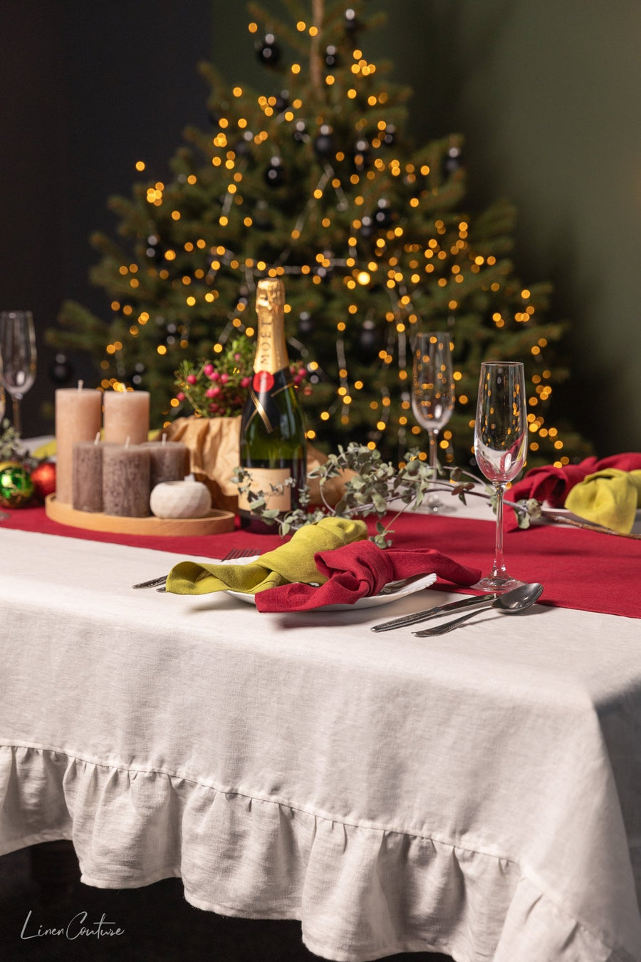 Natural Light linen tablecloth with ruffles - Linen Couture