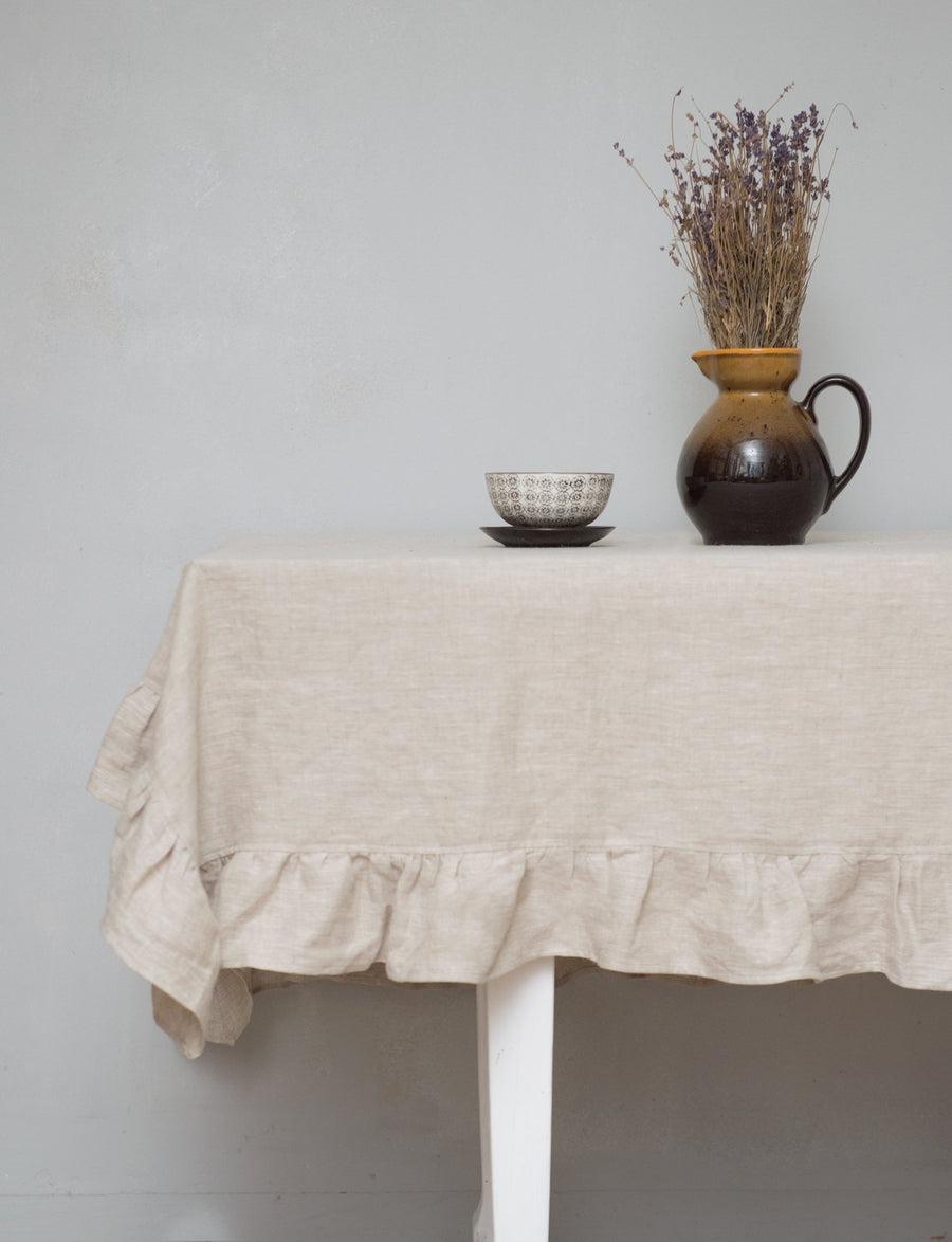 Natural Light linen tablecloth with ruffles - Linen Couture