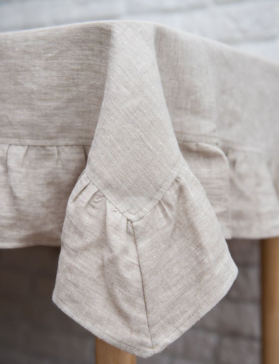 Natural Light linen tablecloth with ruffles - Linen Couture