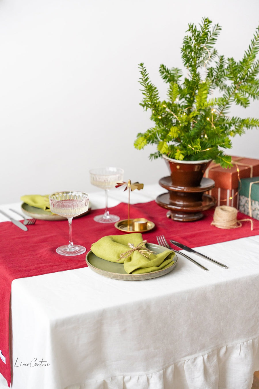 Natural Light linen tablecloth with ruffles - Linen Couture