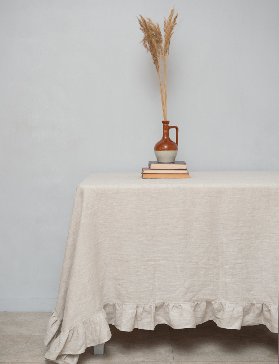 Natural Light linen tablecloth with ruffles - Linen Couture