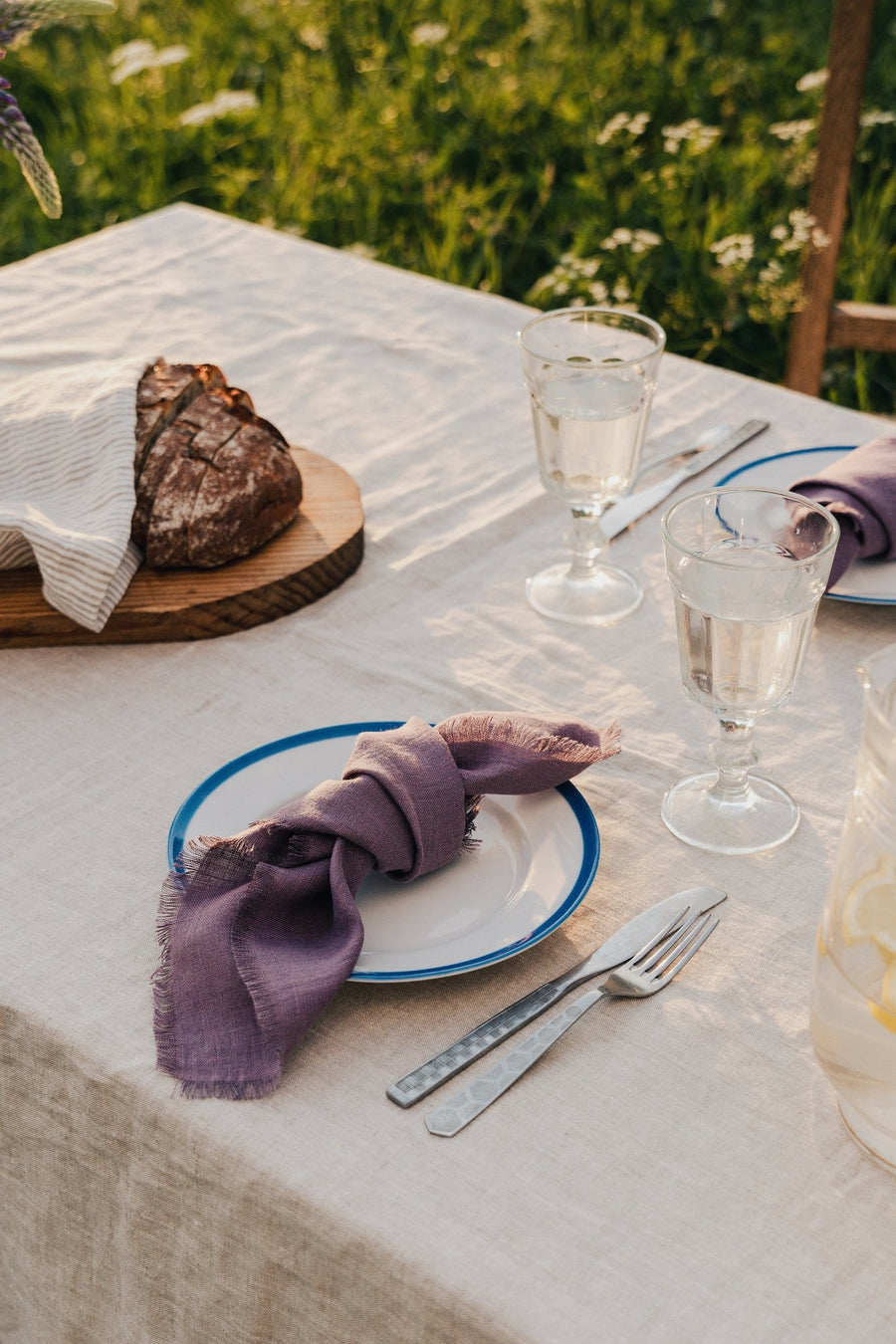 Natural Light linen tablecloth with ruffles - Linen Couture