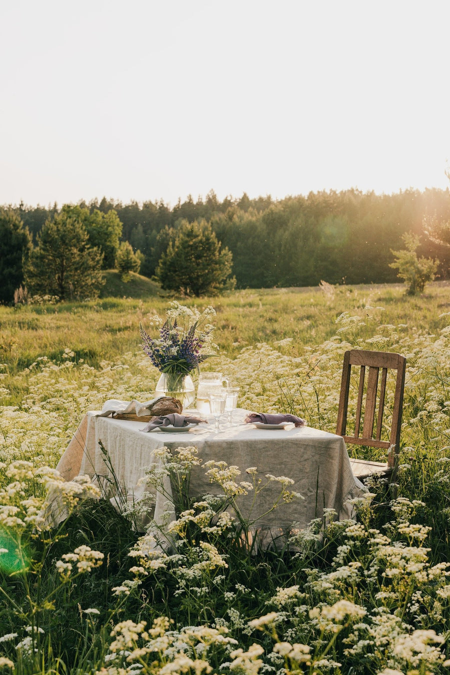 Natural Light linen tablecloth with ruffles - Linen Couture