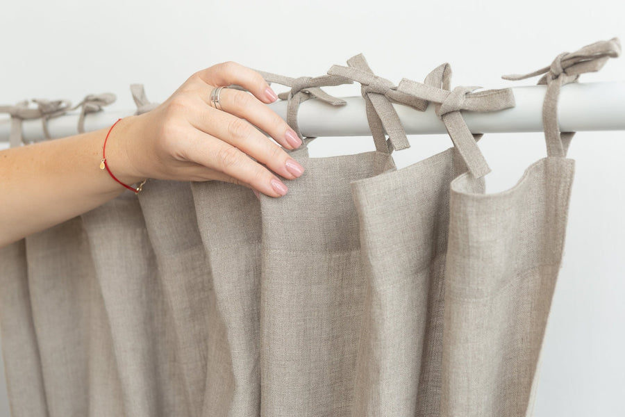 Natural linen curtain with tie top - Linen Couture