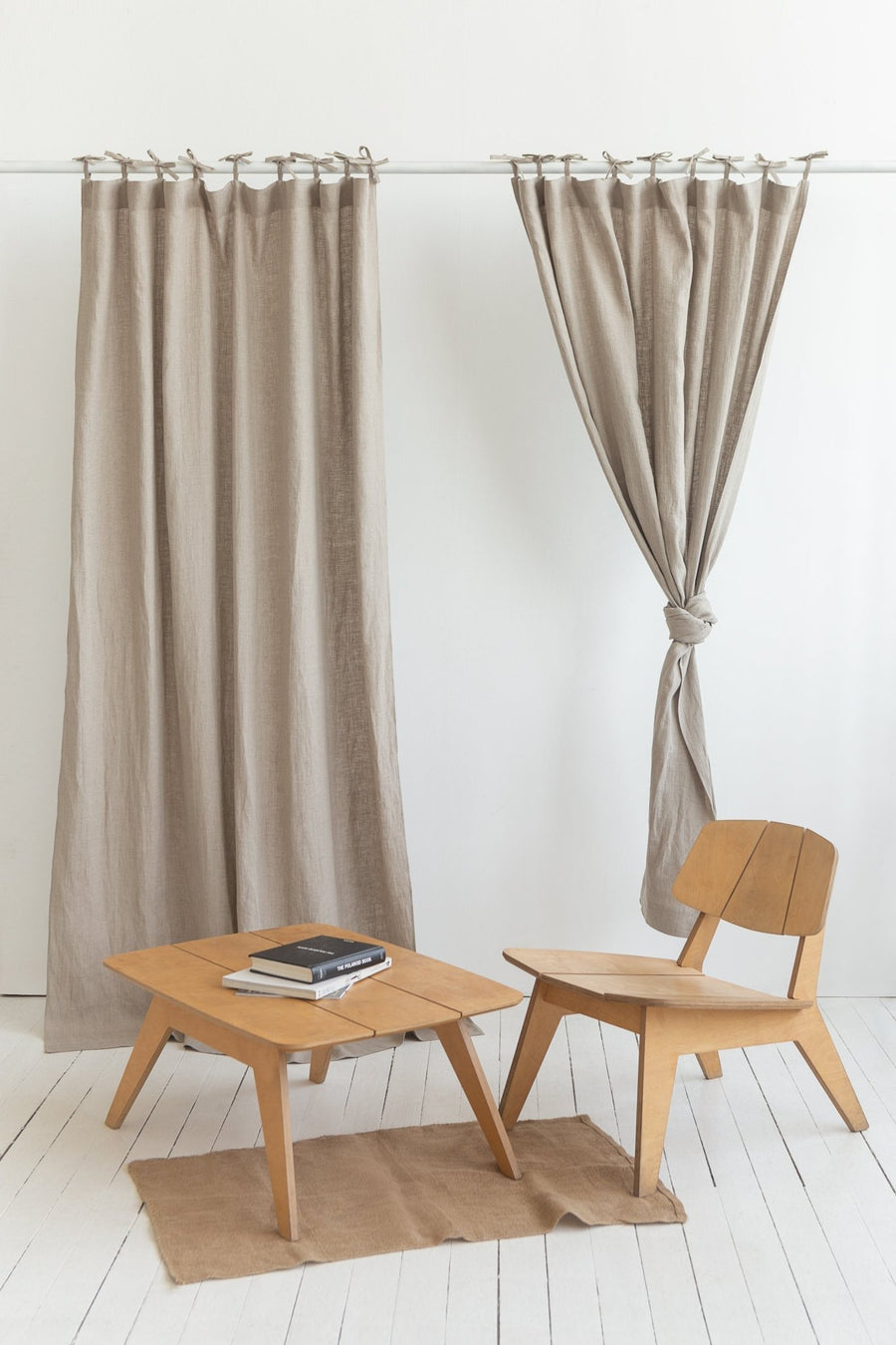 Natural linen curtain with tie top - Linen Couture