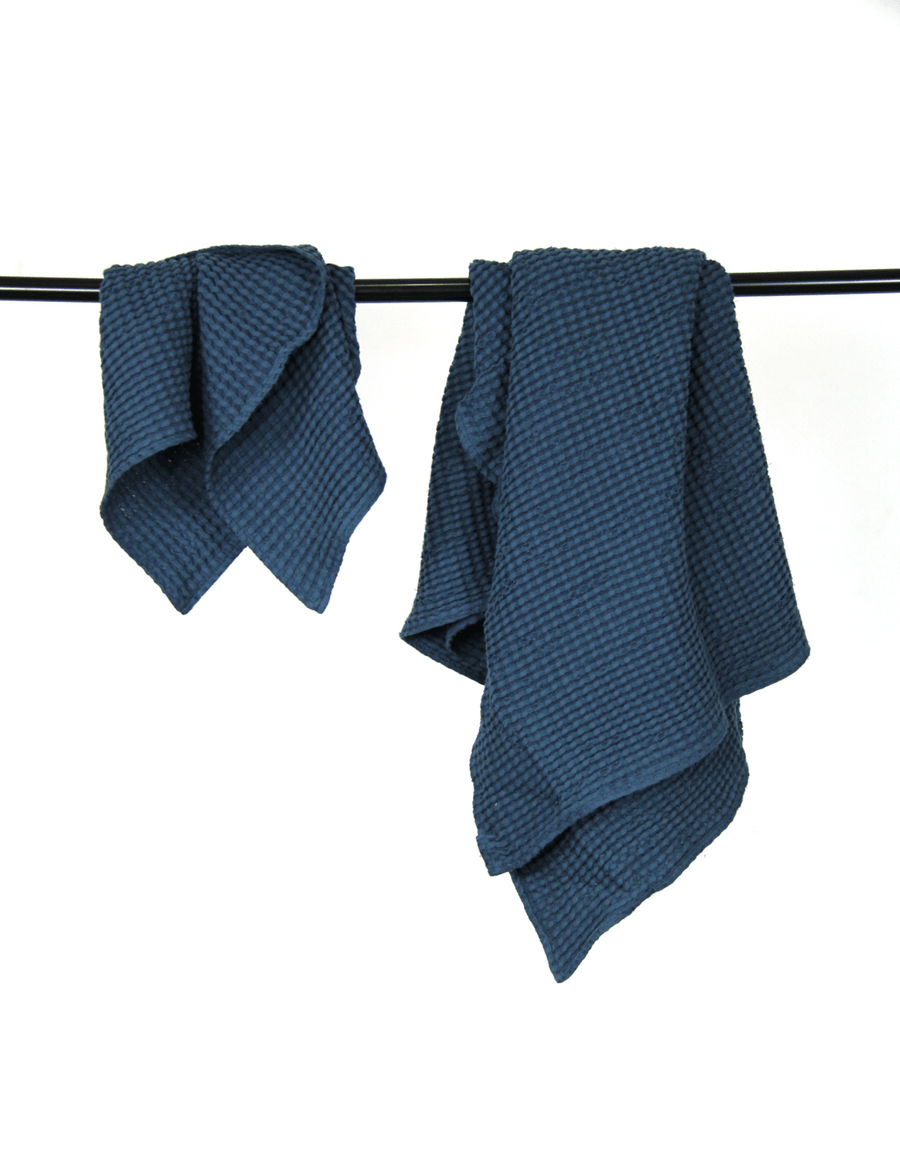 Navy Blue linen waffle towels set - Linen Couture