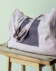 Pale Pink linen beach bag with two tones - Linen Couture