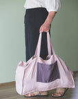 Pale Pink linen beach bag with two tones - Linen Couture