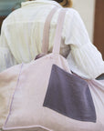 Pale Pink linen beach bag with two tones - Linen Couture