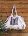 Pale Pink linen beach bag with two tones - Linen Couture