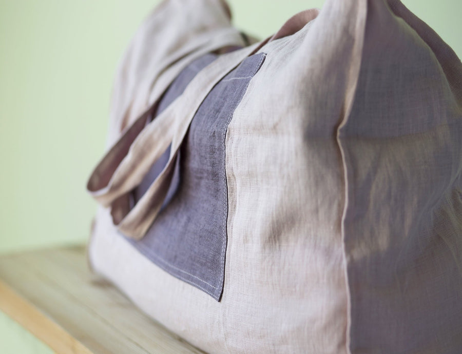 Pale Pink linen beach bag with two tones - Linen Couture