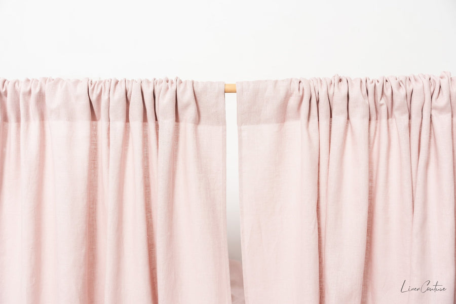 Pale Pink linen curtain panel with rod pocket - Linen Couture