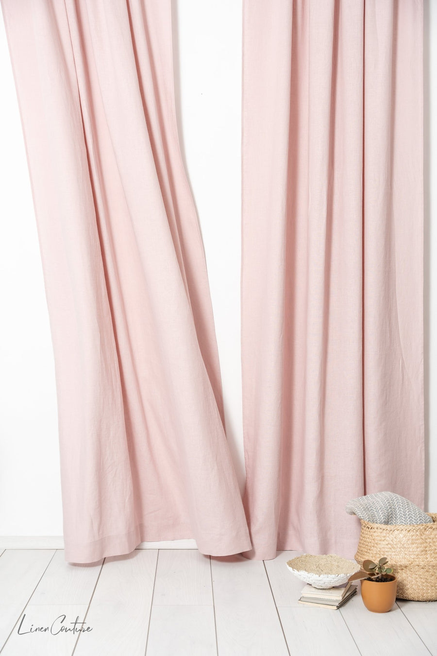 Pale Pink linen curtain with tabs - Linen Couture