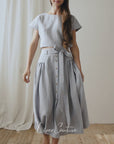 Taormina Ice Blue Linen Crop Top and Midi Skirt Set