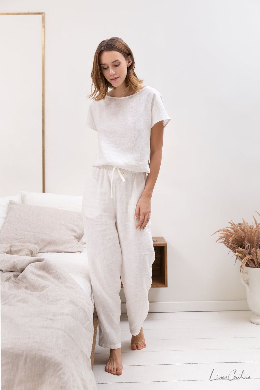 White linen / Natural Linen Pajama set / Linen loungewear / Linen